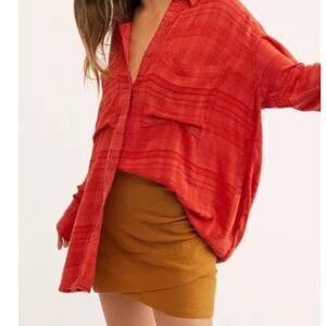 Free People That’s A Wrap Mini Skirt Stretch Tiered Tobacco Cognac Tan Brown 6